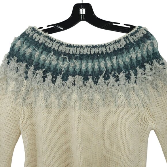 Free People Baltic Fair Isle Sweater Womens M Balloon Sleeve Oversized Boho - Picture 13 of 16